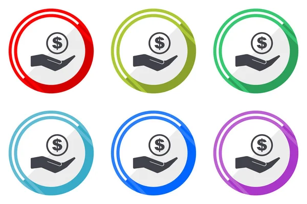 Salvar Dinheiro Plana Vetor Web Ícone Definido Coloridos Botões Redondos — Vetor de Stock