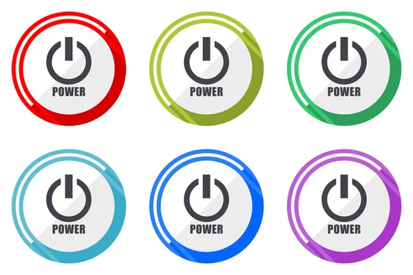 Power Flat Vector Web Icon Set Colorful Internet Buttons Eps — Stock Vector