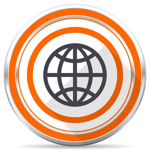Globus Silber Metallic Chrom Rundes Web Symbol Auf Weißem Hintergrund — Stockfoto