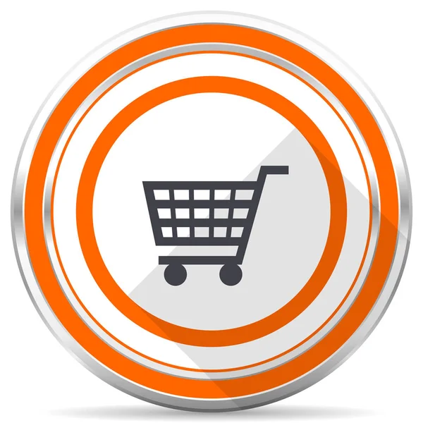 Shopping Cart Silver Metallic Chrome Web Icon White Background Shadow — Stock Photo, Image