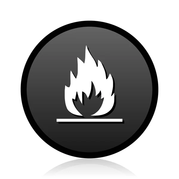 Black Vector Flame Silver Metallic Chrome Web Icon White Background — Stock Vector