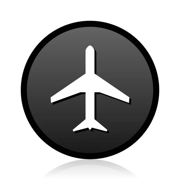 Μαύρη Στρογγυλή Διάνυσμα Αεροπλάνο Ασημί Μεταλλικό Χρώμιο Στρογγυλό Εικονίδιο Web — Διανυσματικό Αρχείο