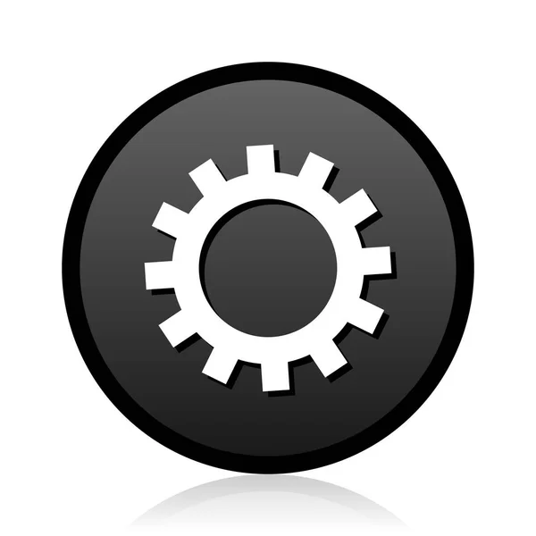 Black Vector Gear Silver Metallic Chrome Web Icon White Background — Stock Vector