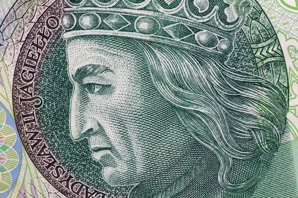 Polská Měna Peníze Bill 100 Zlotých Makro Plodinu Portrét King — Stock fotografie