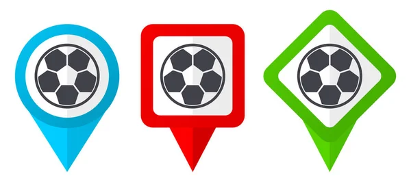 Soccer Red Blue Green Vector Pointers Icons Set Colorful Location — Stock Vector