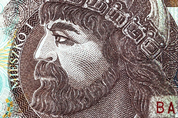 Polská Měna Peníze Bill Deset Zlotých Makro Plodinu Portrét Vévody — Stock fotografie