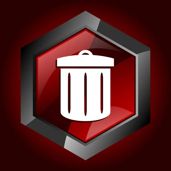 Garbage Waste Bin Trash Rubbish Can Recycle Hexagon Dark Red — Stock Vector