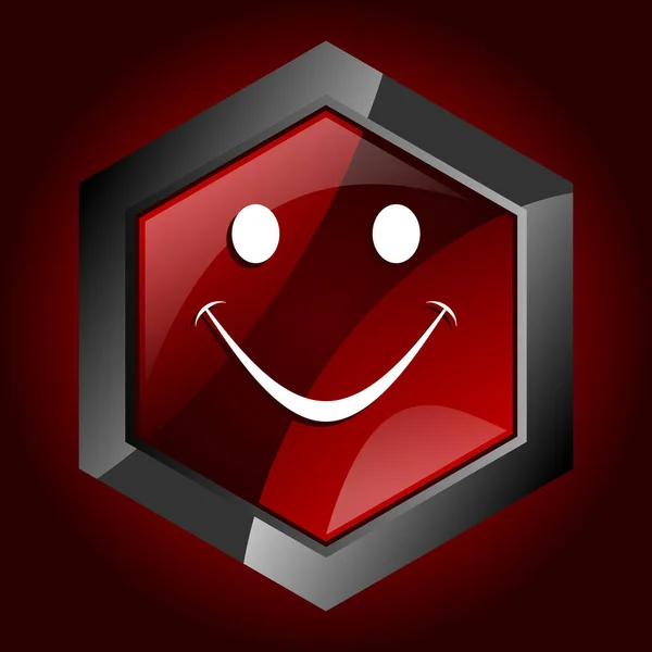 Leende Glad Design Emoticon Smiley Hexagon Mörk Röd Vektor Ikon — Stock vektor