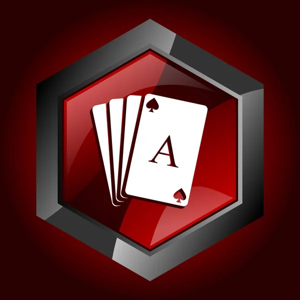 Spiel Poker Card Casino Spielen Glücksspiel Sechseck Dunkelroten Vektor Symbol — Stockvektor