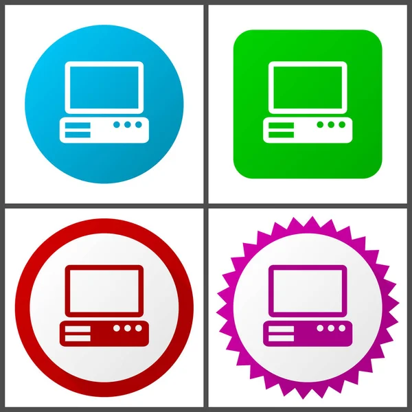 Flat Design Computer Monitor Desktop Options Colors Vector Icons Set — Stock Vector