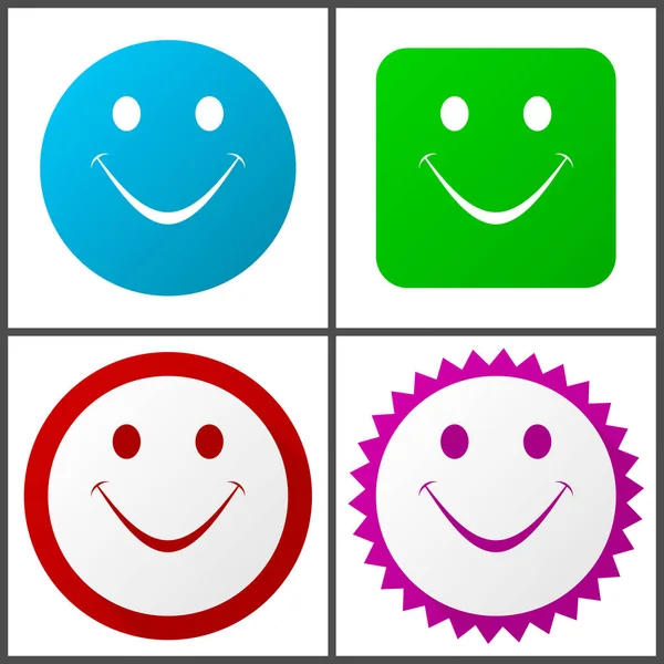 Diseño Plano Sonrisa Feliz Sonriente Emoticono Con Opciones Colores Iconos — Vector de stock
