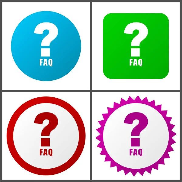 Faq Red Blue Green Pink Vector Icon Set Web Icons — Stock Vector