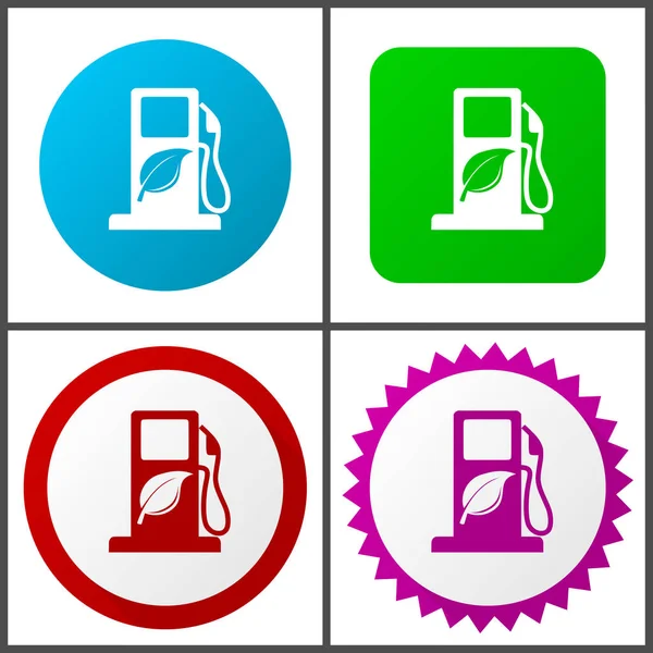 Biofuel Red Blue Green Pink Vector Icon Set Web Icons — Stock Vector