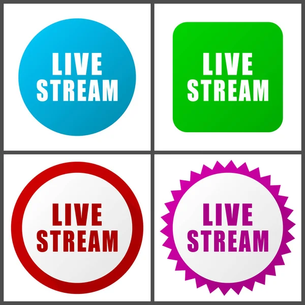 Live Stream Red Blue Green Pink Vector Icon Set Web — Stock Vector