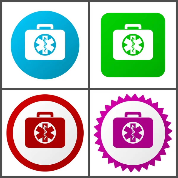 Rescue Kit Piros Kék Zöld Rózsaszín Vector Icon Set Web — Stock Vector