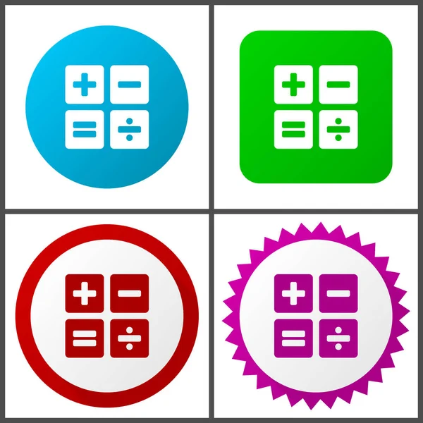 Conjunto Iconos Vector Rojo Azul Verde Rosa Calculadora Iconos Web — Archivo Imágenes Vectoriales