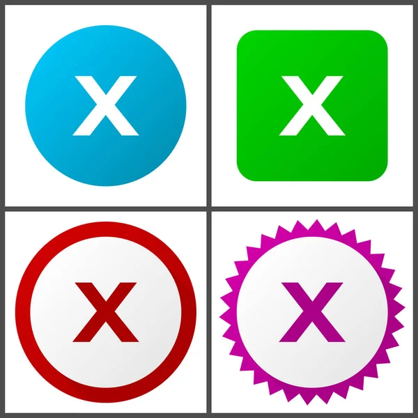 Cancel Red Blue Green Pink Vector Icon Set Web Icons — Stock Vector