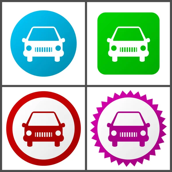 Car Red Blue Green Pink Vector Icon Set Web Icons — Stock Vector