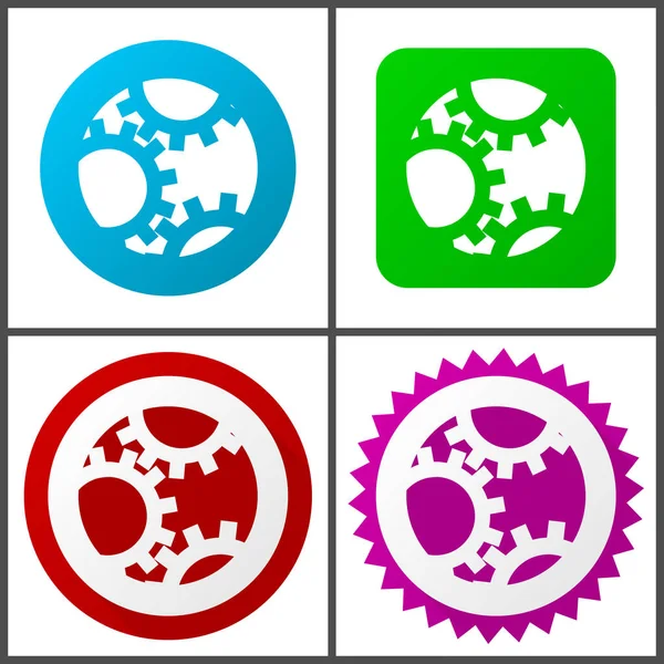 Gear Red Blue Green Pink Vector Icon Set Web Icons — Stock Vector