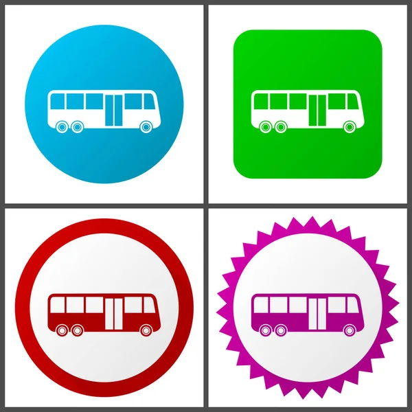 Bus Red Blue Green Pink Vector Icon Set Web Icons — Stock Vector