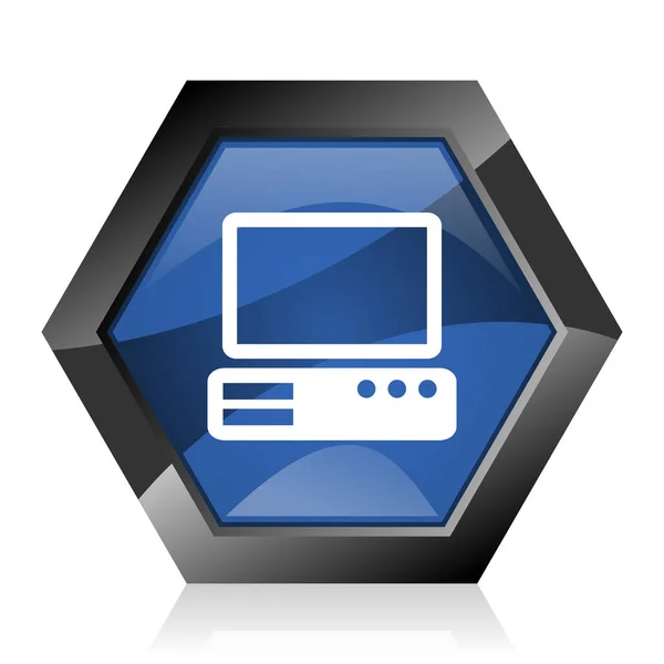 Számítógép Sötét Kék Fényes Hatszög Geometriai Gyémánt Vektor Web Icon — Stock Vector