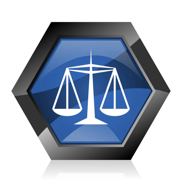 Justitie Donker Blauw Glanzend Zeshoek Geometrische Diamant Vector Web Icoon — Stockvector