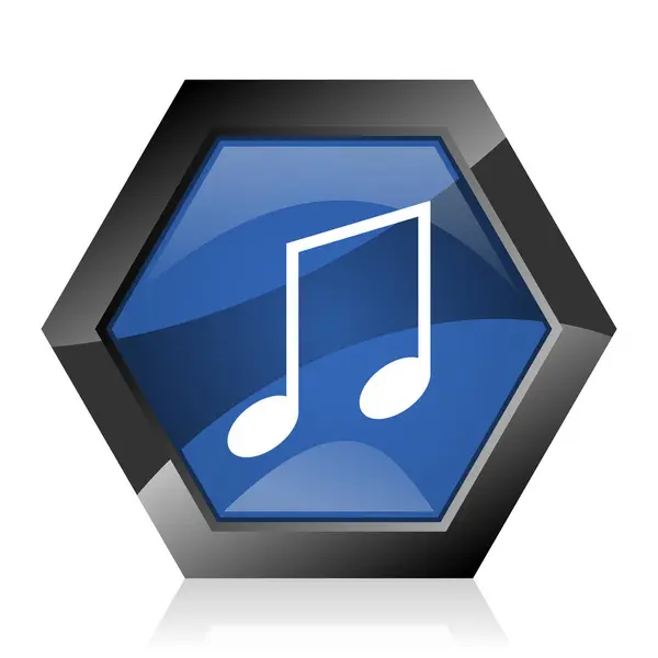 Ikona Web Muzyki Ciemny Niebieski Hexagon Błyszczący Diament Geometryczne Wektor — Wektor stockowy