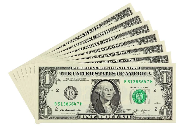 Jeden Dolarové Bankovky Bílém Pozadí Samostatný — Stock fotografie