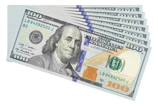 100 Dolarové Bankovky Bílém Pozadí Samostatný Šablona Obchodního Konceptu Peníze — Stock fotografie