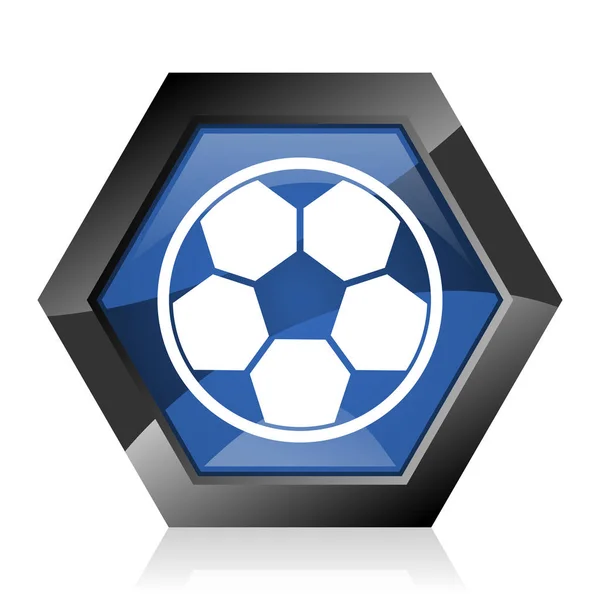 足球深蓝色有光泽的六边形几何钻石矢量网图标与反射在白色背景 现代设计六角形互联网按钮 — 图库矢量图片