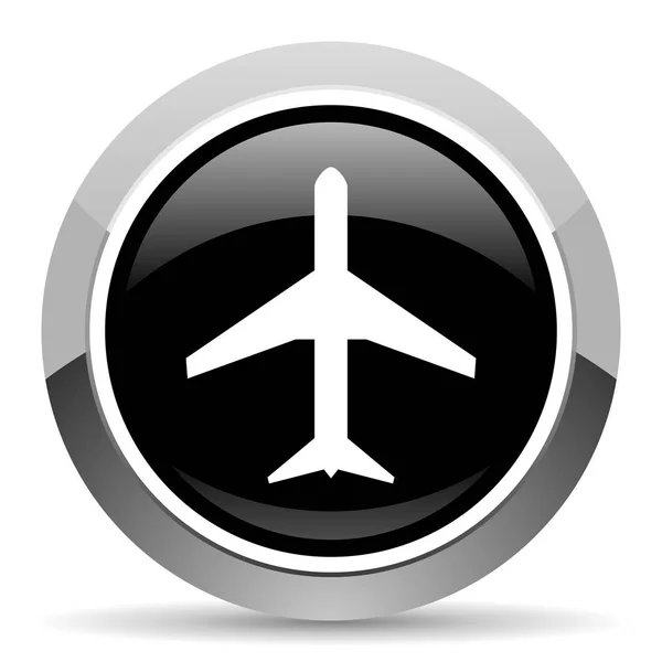 Icône Acier Vectoriel Avion Bouton Web Rond Bordure Chromée Bouton — Image vectorielle