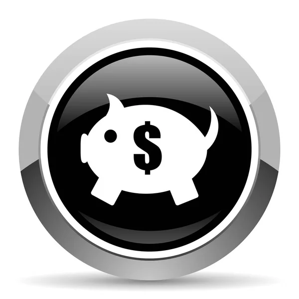 Piggy Bank Vector Icono Acero Cromo Borde Redondo Botón Web — Vector de stock