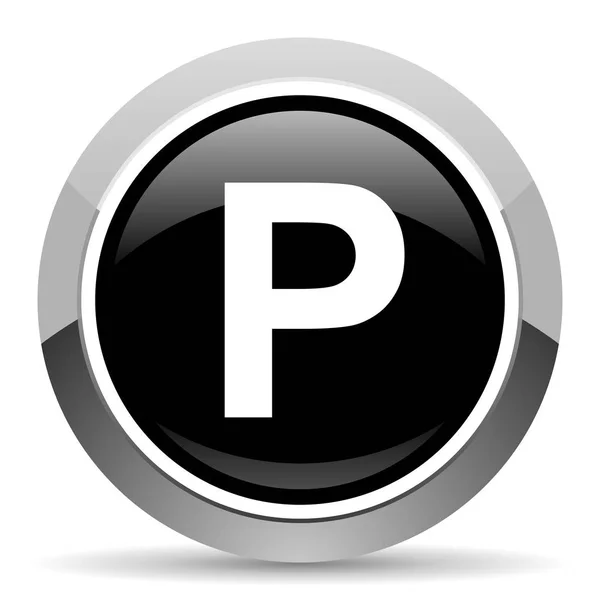 Parking Stal Wektor Ikona Chrome Granicy Okrągły Przycisk Web Srebrny — Wektor stockowy