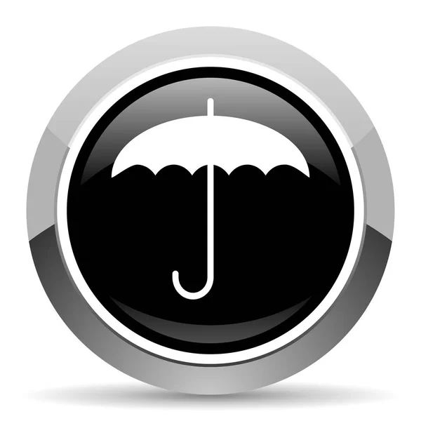 Paraplu Vector Stalen Pictogram Chrome Rand Rond Web Knop Zilver — Stockvector