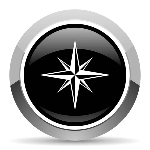 Значок Векторной Стали Компаса Круглая Веб Кнопка Chrome Серебряная Металлическая — стоковый вектор