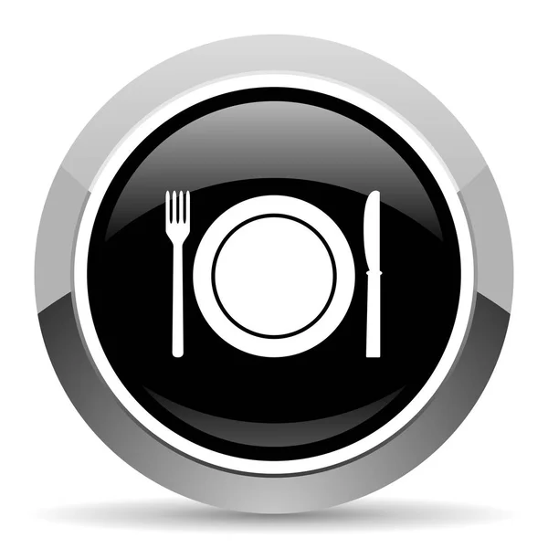 Restaurant Icône Acier Vectoriel Bouton Web Rond Bordure Chromée Bouton — Image vectorielle