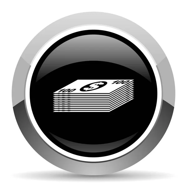 Peníze Ikona Vektor Oceli Chrome Hranice Kulaté Tlačítko Web Stříbrná — Stockový vektor
