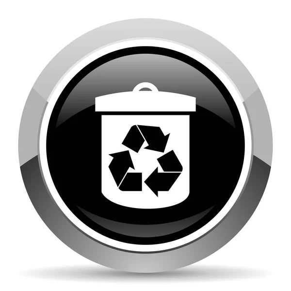 Recycle Vector Stalen Pictogram Chrome Rand Rond Web Knop Zilver — Stockvector