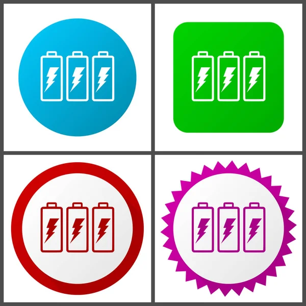 Batterie Vektor Symbol Gesetzt Flache Design Web Icons Folge Bunte — Stockvektor
