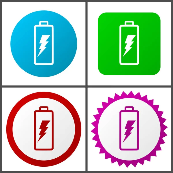 Batterie Vektor Symbol Gesetzt Flache Design Web Icons Folge Bunte — Stockvektor