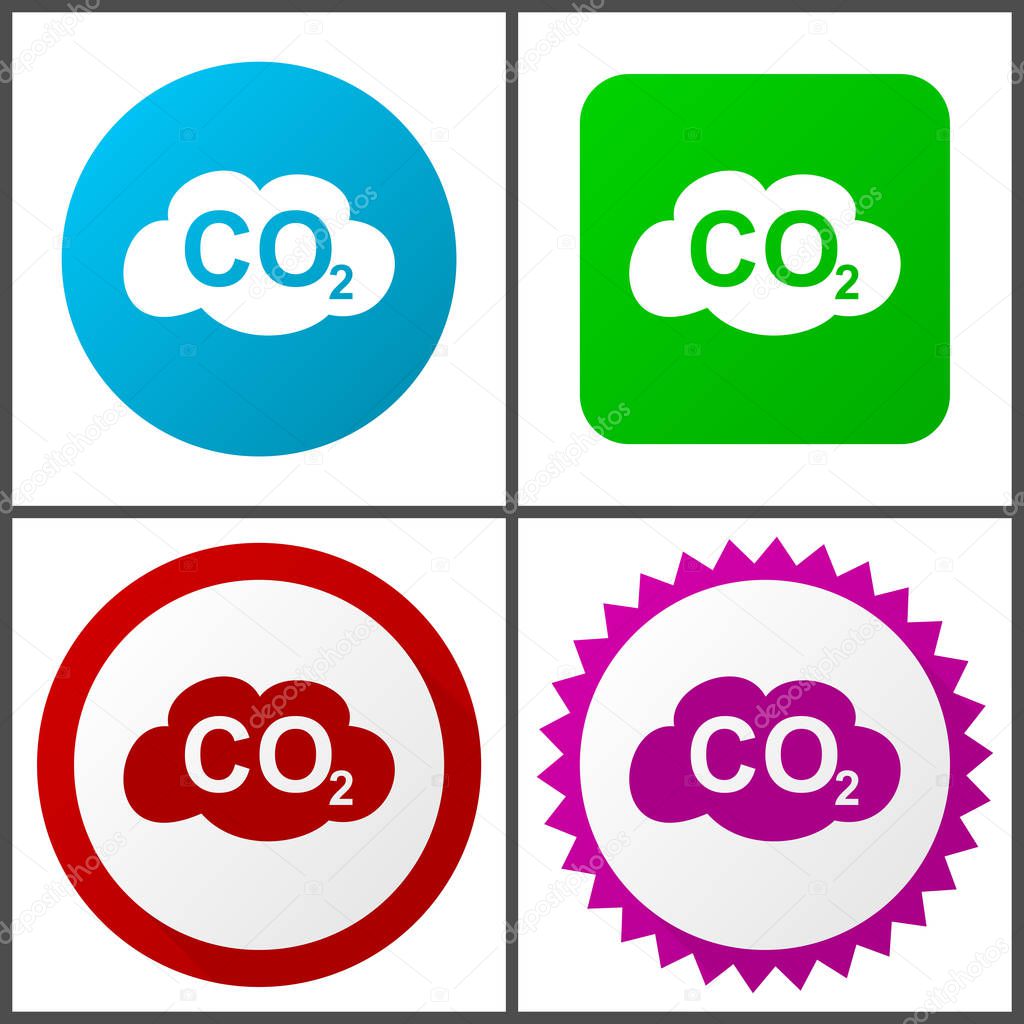 Carbon dioxide vector icon set. Flat design web icons in eps 10. Colorful internet buttons in four versions