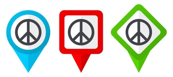 Peace Red Blue Green Vector Pointers Icons Set Colorful Location — Stock Vector