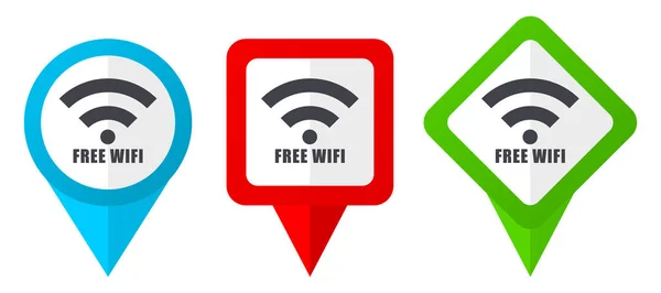 Zdarma Wifi Jsou Červené Modré Zelené Vektorové Ikony Ukazatele Souprava — Stockový vektor
