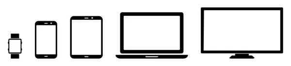 电子设备隔离在白色背景上 Eps10 中的智能手机 智能手机 平板电脑 笔记本电脑和电视屏幕的矢量插图 — 图库矢量图片