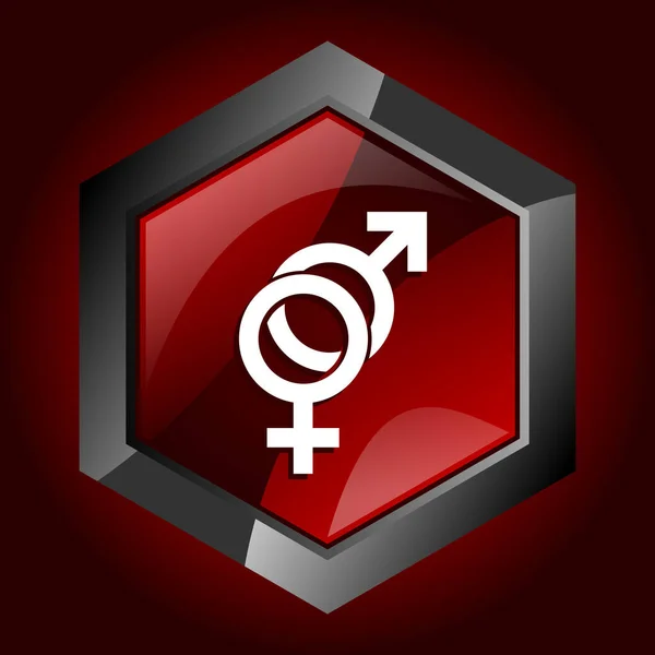 Hexagonal brillante rojo oscuro y negro web transgénero icono, vector transexual ilustración en eps 10 — Vector de stock