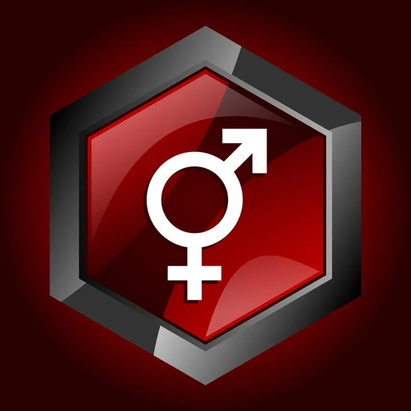 Sechseckig glänzendes dunkelrotes und schwarzes Web-Transgender-Symbol, transsexuelle Vektorillustration in Folge 10 — Stockvektor