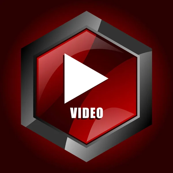 Шестиугольный глянцевый темно-красный и черный веб-видео иконка воспроизведения, векторная иллюстрация в EPS 10 — стоковый вектор