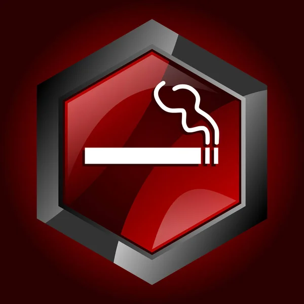 Hexagonal glossy dark red and black web cigarette icon, smoke vector illustration in eps 10 — Stock Vector