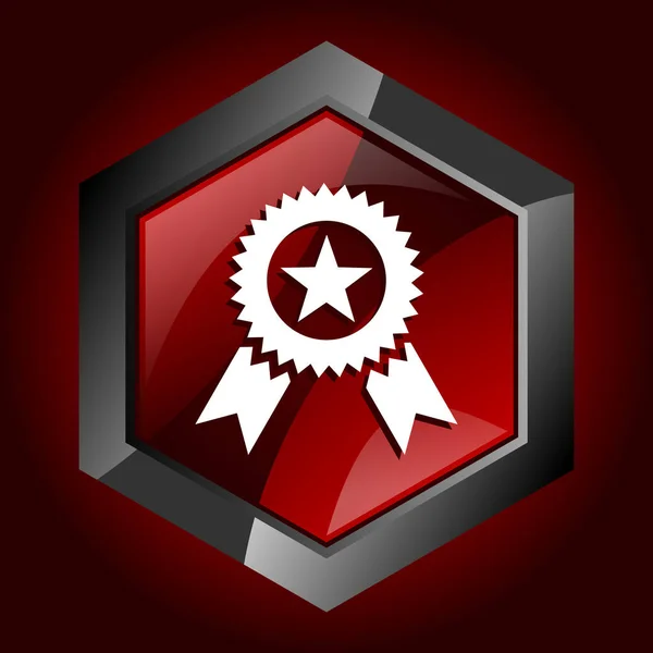 Award hexagonal glossy dark red and black web icon, vector illustration in eps 10 — Stock Vector