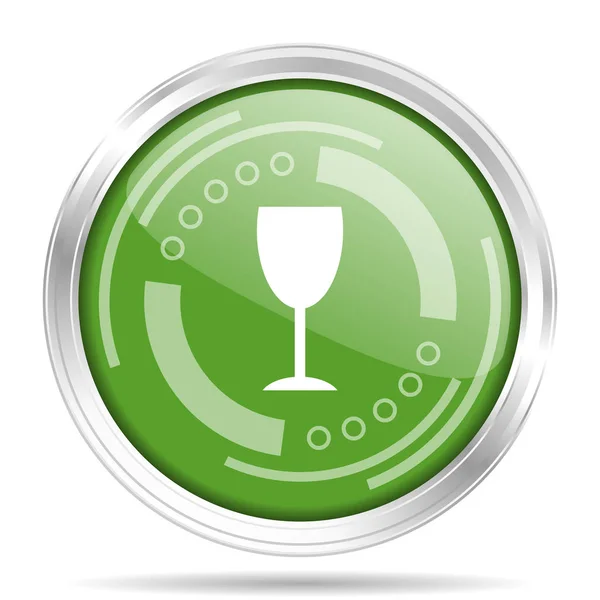Hranice alkoholu stříbrné kovové chrom kulaté web ikony, vektorové ilustrace pro webdesign a mobilní aplikace izolované na bílém pozadí — Stockový vektor